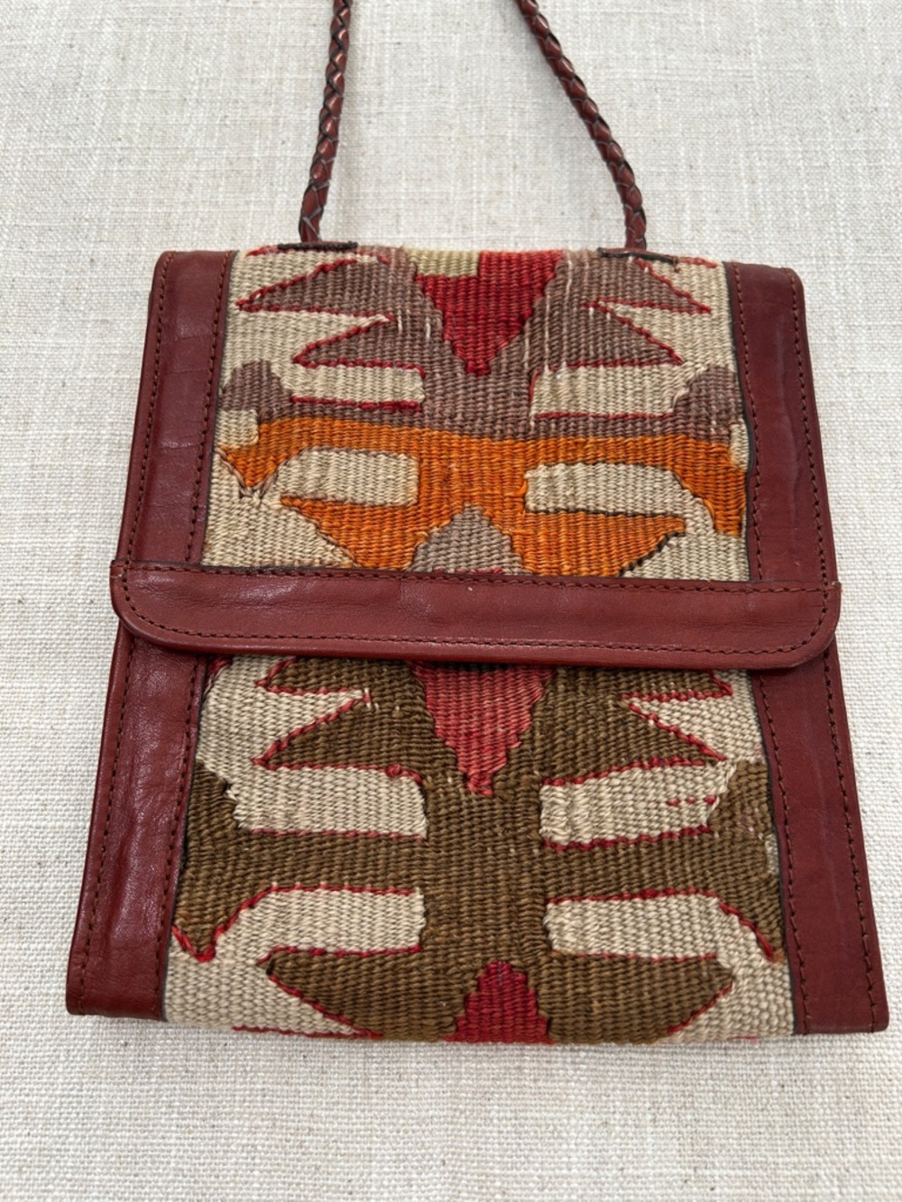 Moroccan Leather Crossbody Wallet Woven Travel Bag in Red/Orange/Brown - Picture 16 of 16